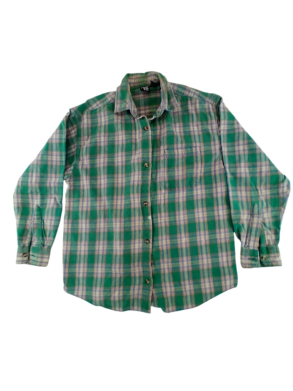 Basic Editions Shirt Mens Small Green Plaid Flannel Button Up Casual Fall Winter